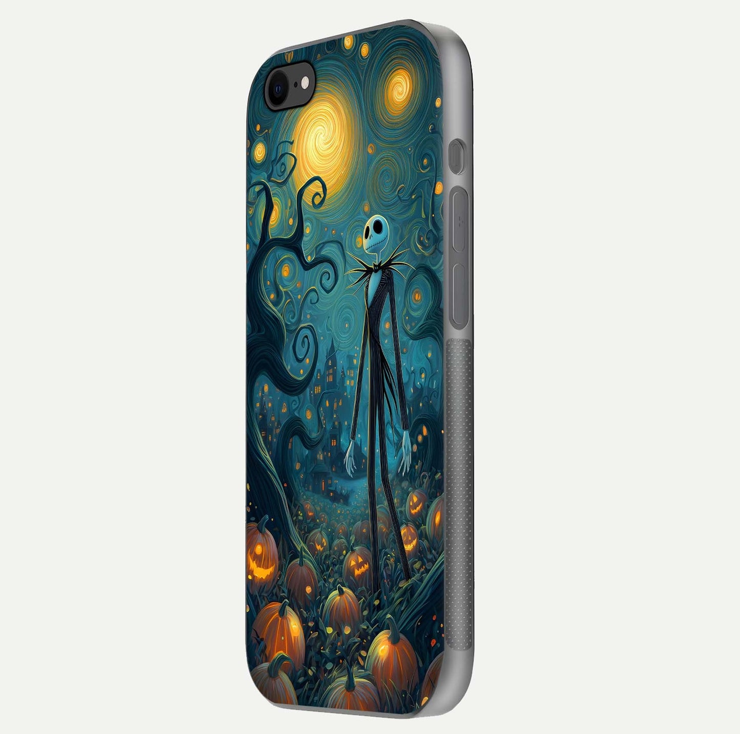 Pumpkin Moonlight Tale Glass Case for iPhone 8 side-angle image showing glow texture and Halloween vibe