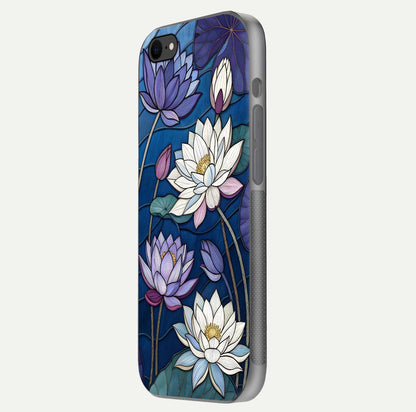 Purple Lotus Stained Glass Case for iPhone 8 side-angle image showing gloss, reflection, and intricate detailing