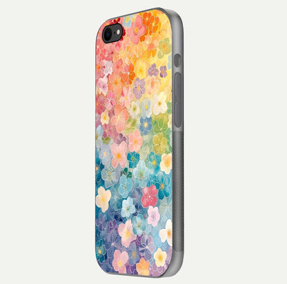 Rainbow Blossom Burst Glass Case for iPhone 8 side-angle image showing reflection and floral burst detail