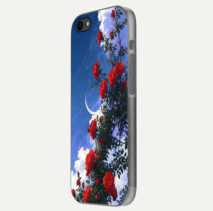 Rose Drift Flowers Glass Case for iPhone 8 side-angle image showing reflection and petal detail