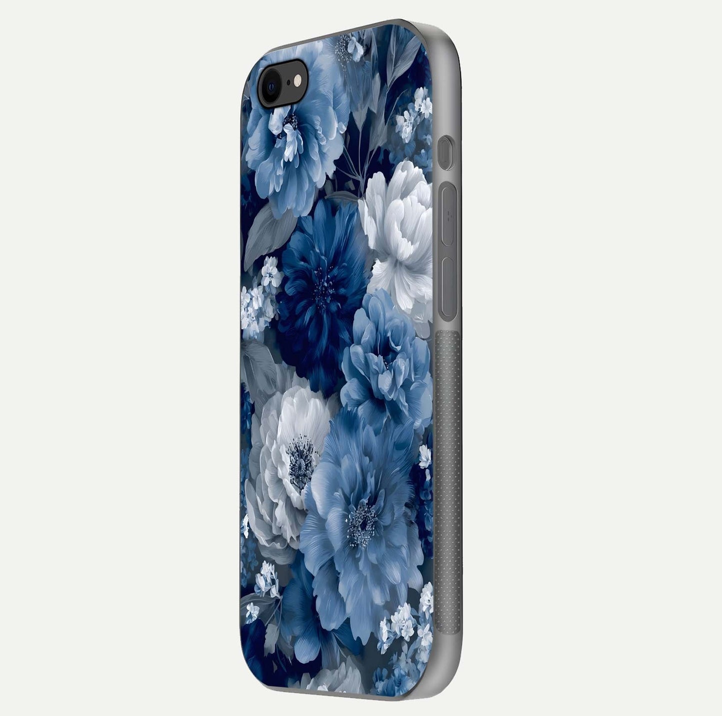 Royal Bloom Garden Glass Case for iPhone 8 side-angle image showing floral pattern, edges, and reflection