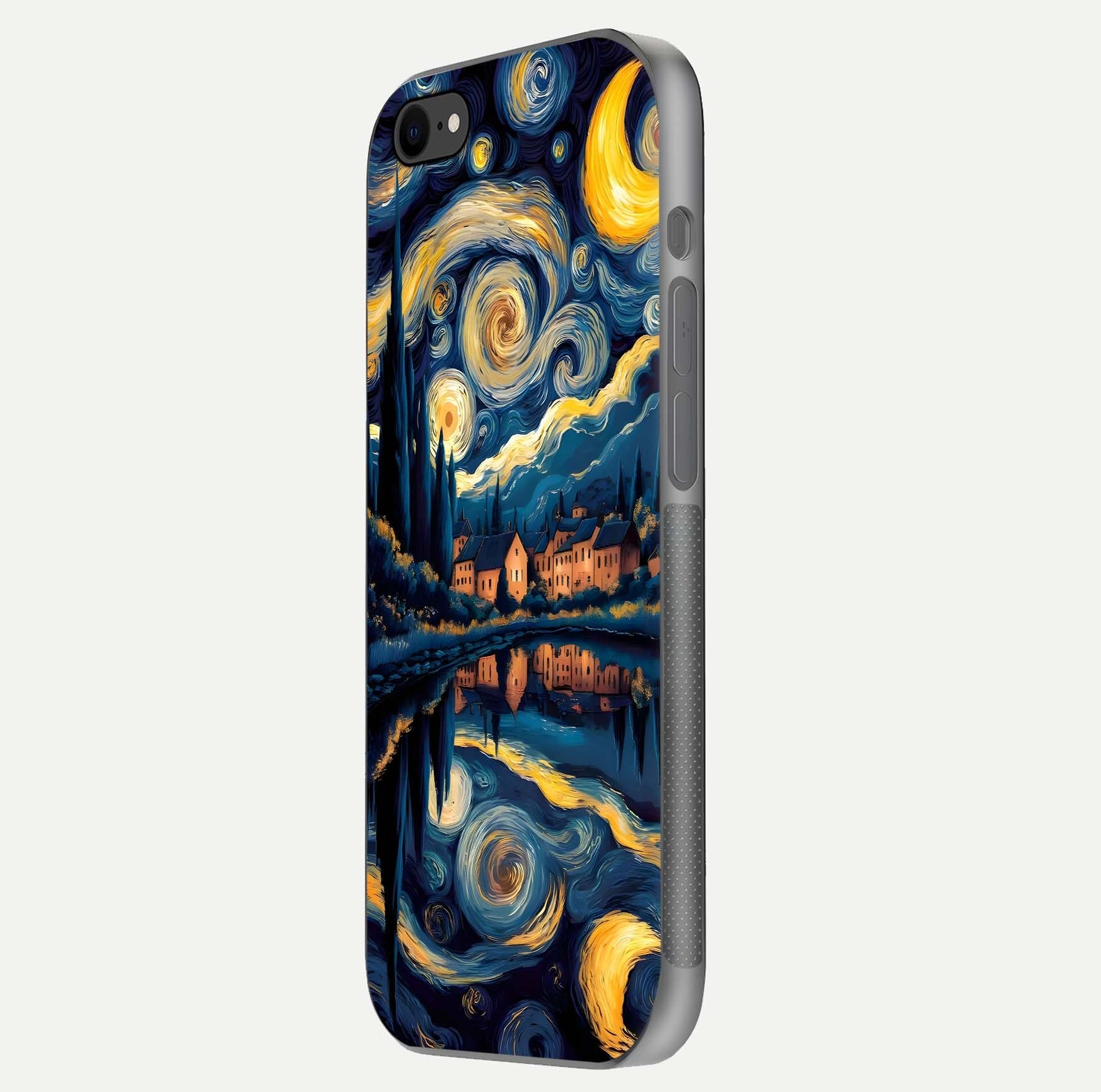 Starry Sky Serenity Glass Case for iPhone 8 side-angle image showing reflection and night-sky detail