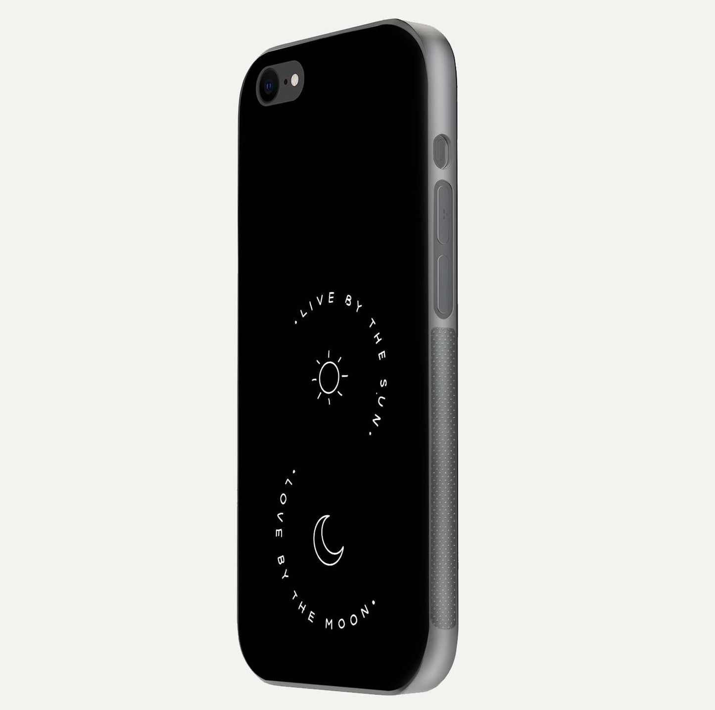 Sun Moon Balance Glass Case for iPhone 8 side-angle image showing reflection and celestial detailing