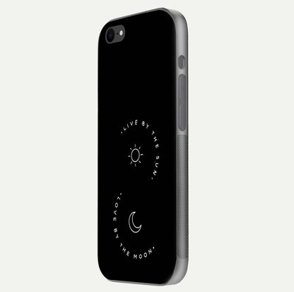 Sun Moon Balance Glass Case for iPhone 8 side-angle image showing reflection and celestial detailing