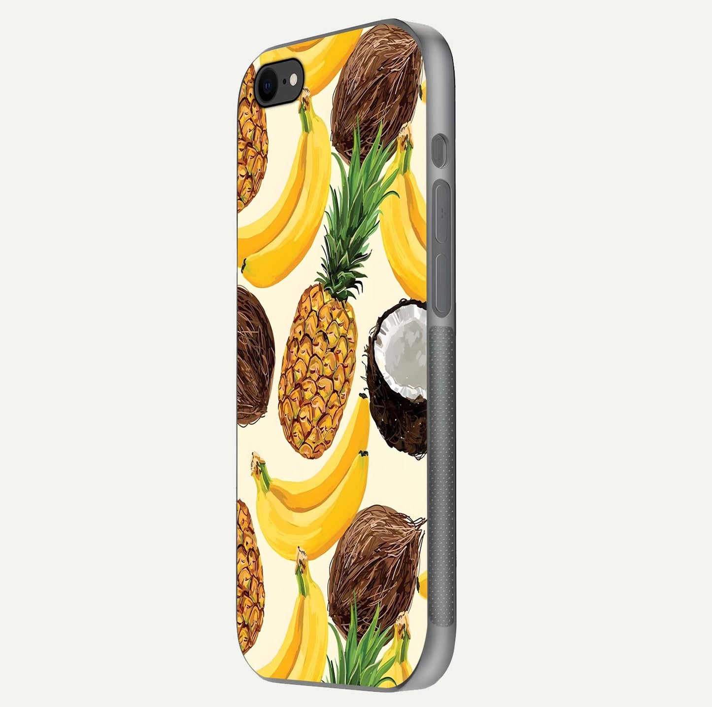 Tropical Fruit Mood Glass Case for iPhone 8 side-angle image showing reflection, gloss, and fruit details