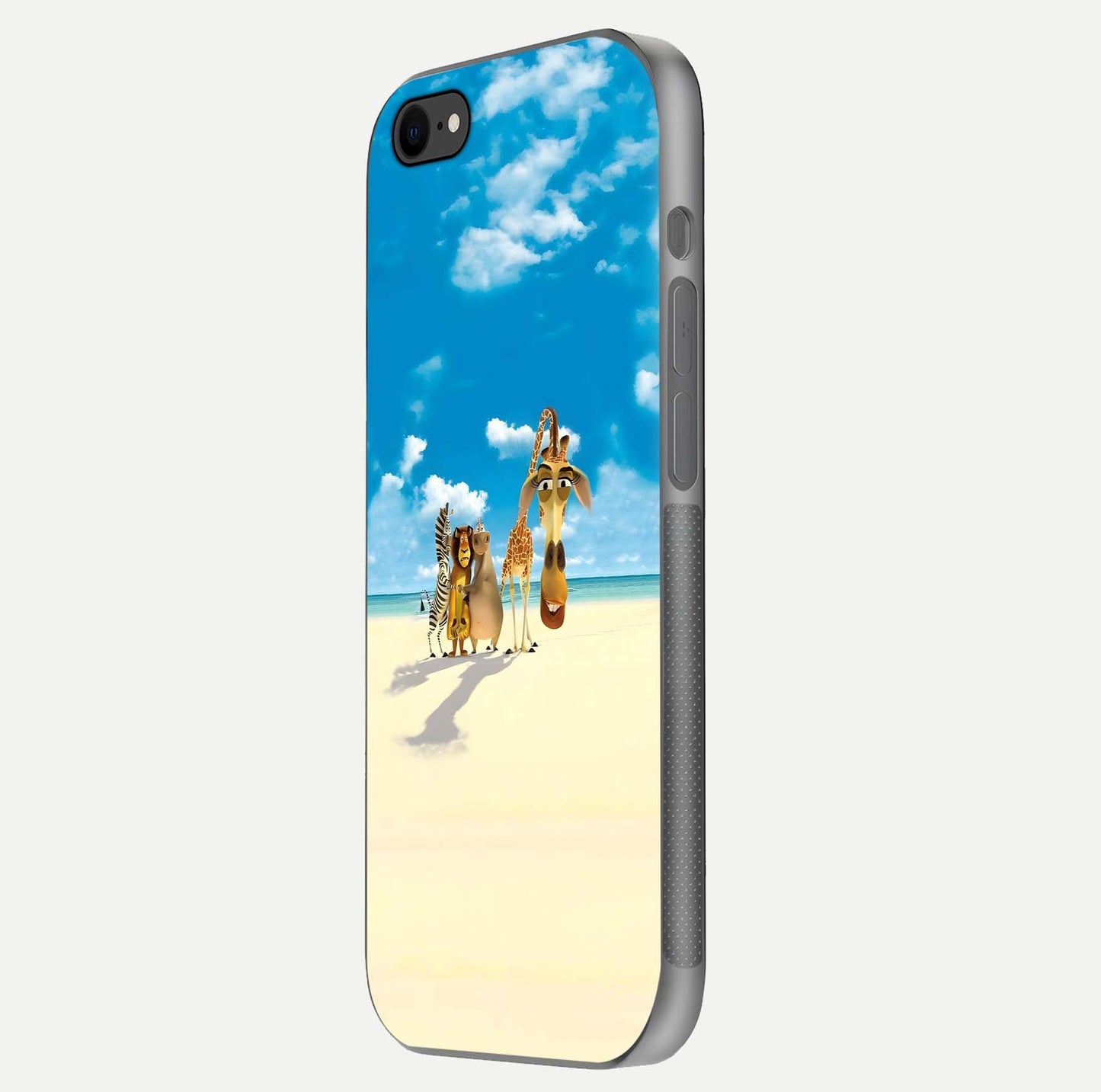 Tropical Fun Squad Glass Case for iPhone 8 side-angle image showing shine, color depth, and surface gloss