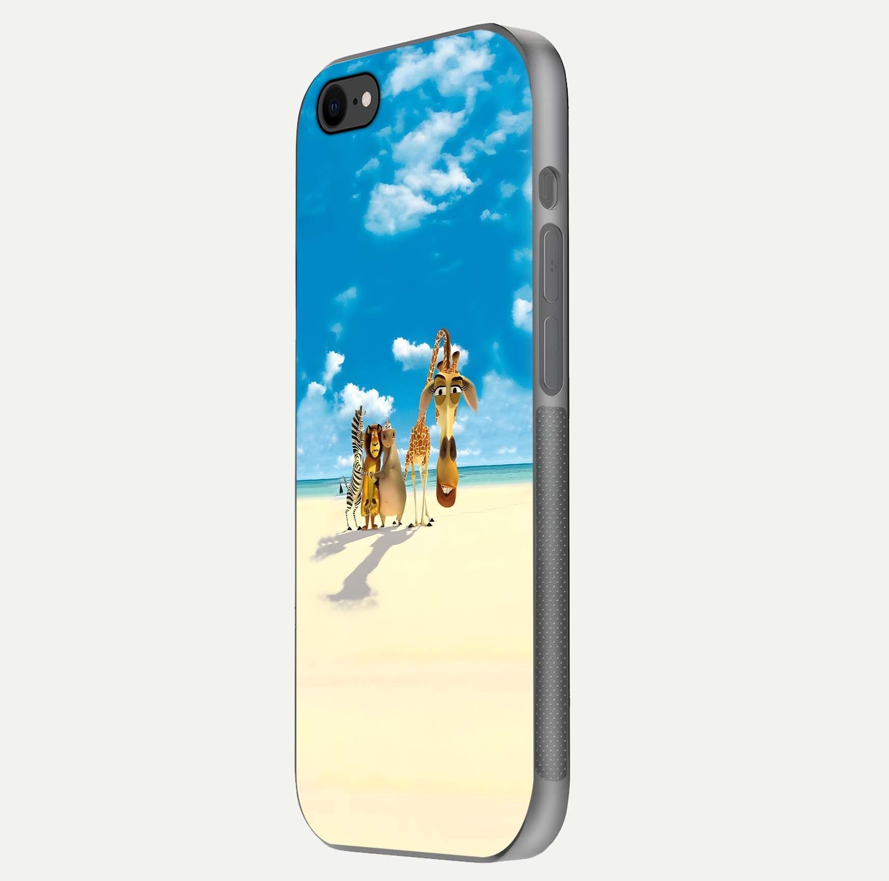 Tropical Fun Squad Glass Case for iPhone 8 side-angle image showing shine, color depth, and surface gloss