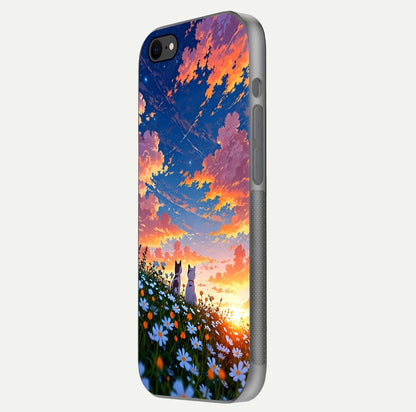 Two Cats Friends Glass Case for iPhone 8 side-angle image showing reflection, gloss, and color depth