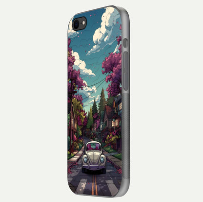 Vintage Street Drive Glass Case for iPhone 8 side-angle image showing gloss reflection and design detail
