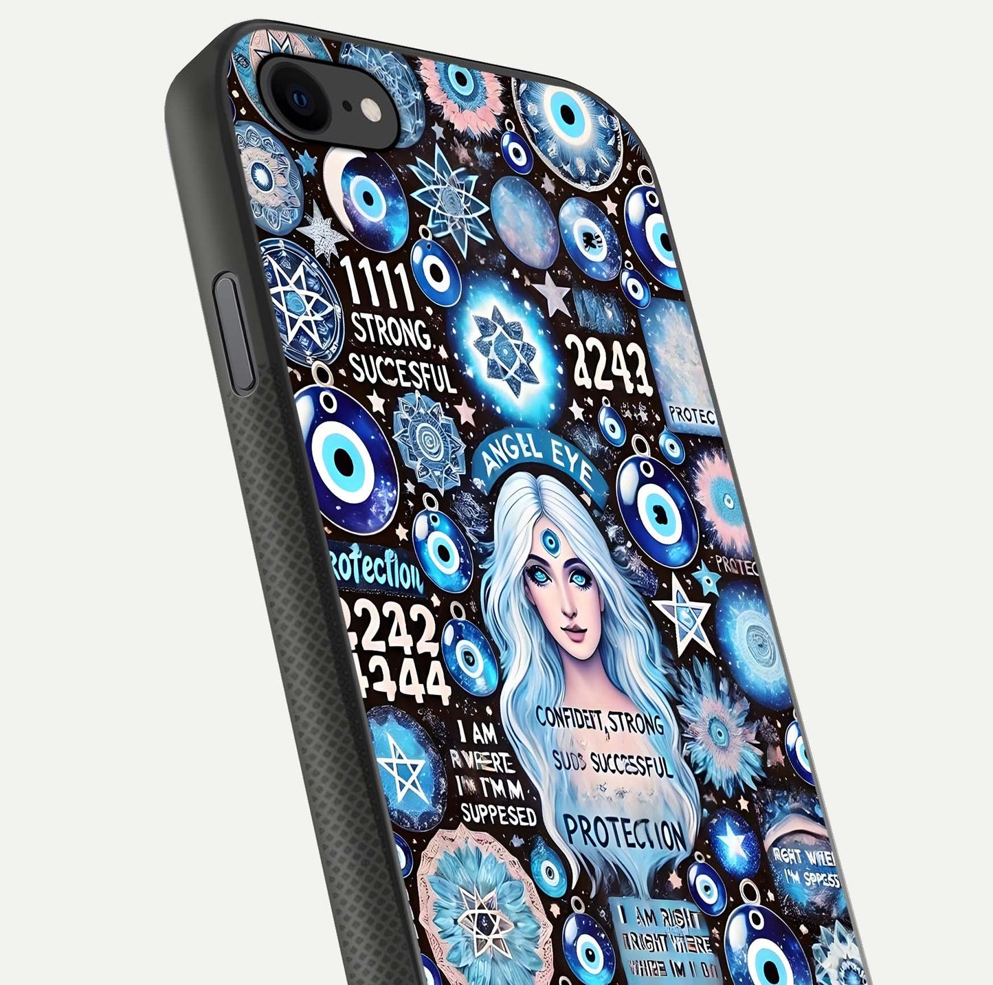 Angel Aura Shield Glass Case for iPhone 16 Pro close-up view capturing aura glow, metallic tones, and shine texture