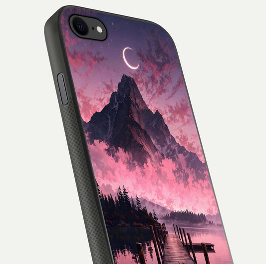 Beautyful Mountain View Glass Case for iPhone 8 close-up angle highlighting landscape details and shine
