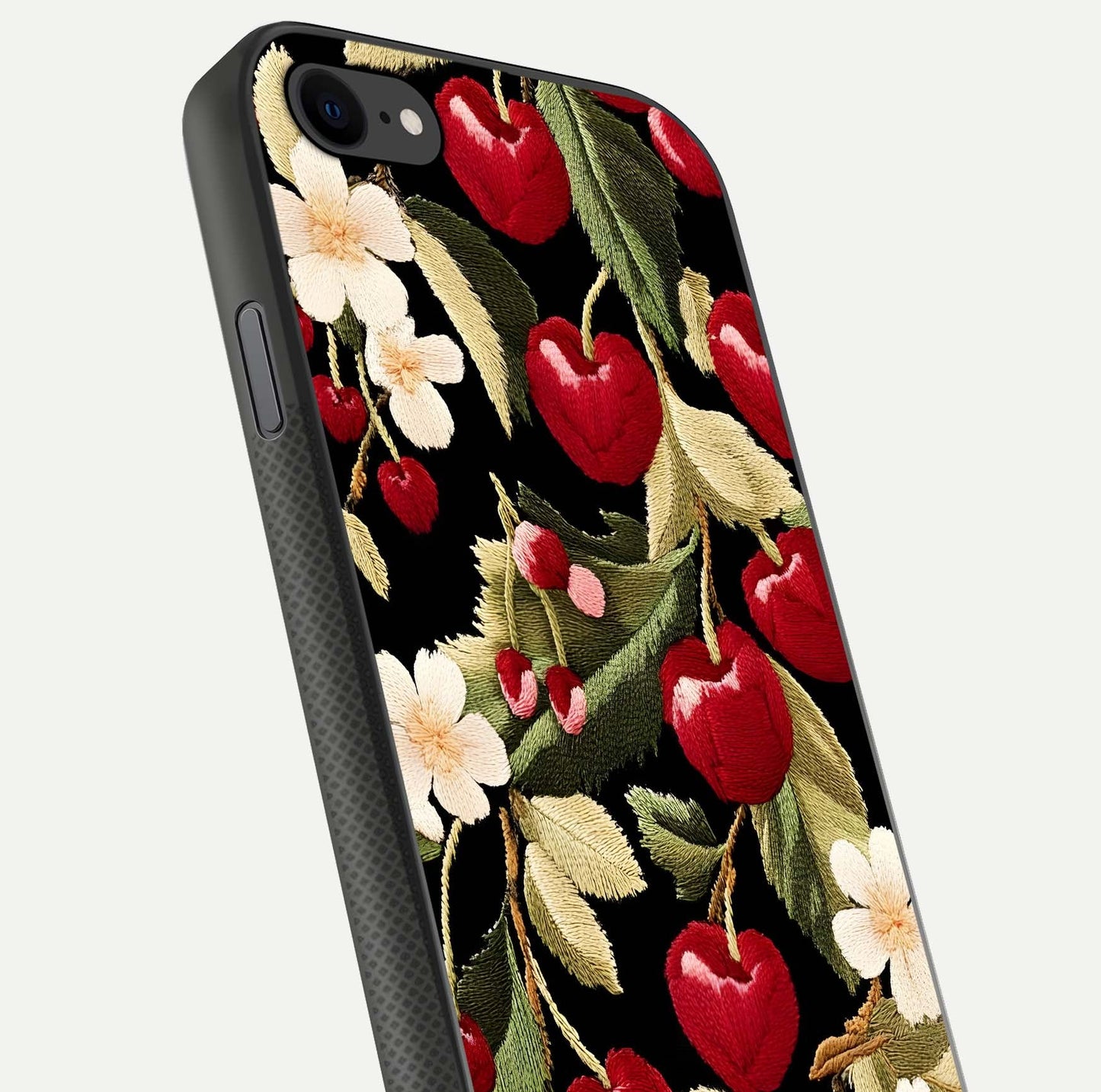Bloom Thread Art Glass Case for iPhone 8 close-up view highlighting fine line details and glossy shine