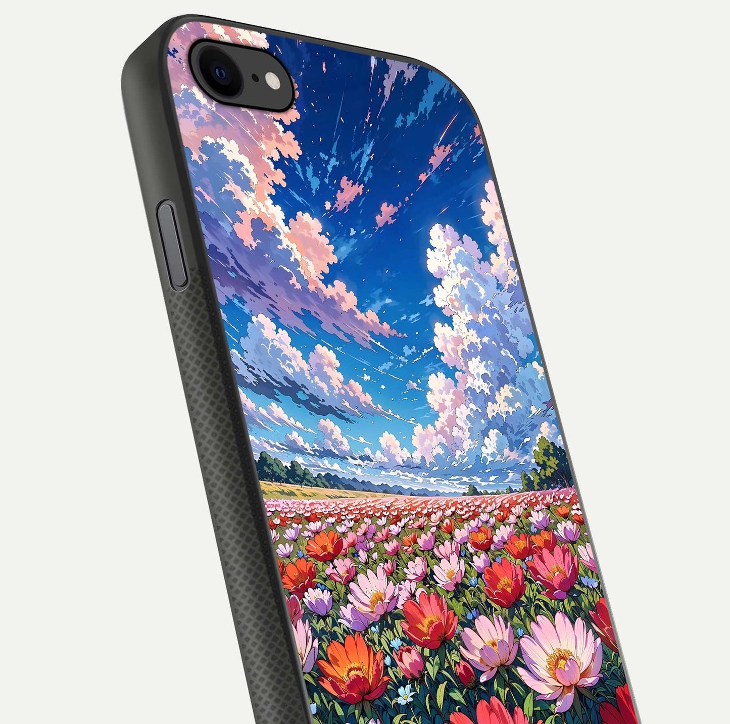 Blossom Sky Field Glass Case for iPhone 8 close-up image showing petal patterns and subtle sky gradient