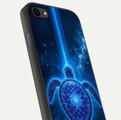 Blue Galaxy Turtle Glass Case for iPhone 8 close-up image showing turtle shell detail and glowing galaxy tones