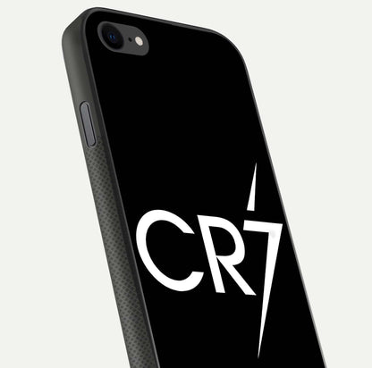 CR7 Elite Strike Glass Case for iPhone 8 close-up highlighting CR7 artwork and shine reflection