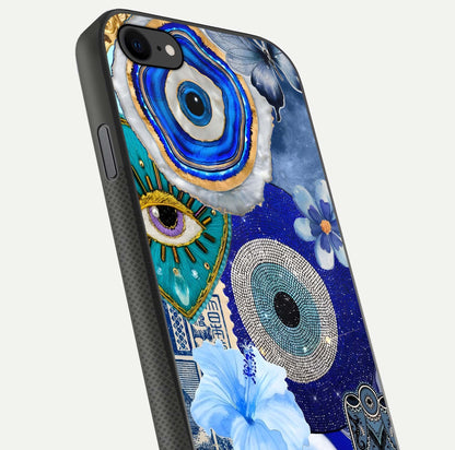 Celestial Blue Vision Glass Case for iPhone 8 close-up shot highlighting reflection details and smooth edge polish