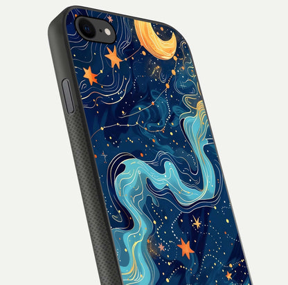 Celestial Dream Flow Glass Case for iPhone 8 close-up highlighting star reflections and smooth glow gradient