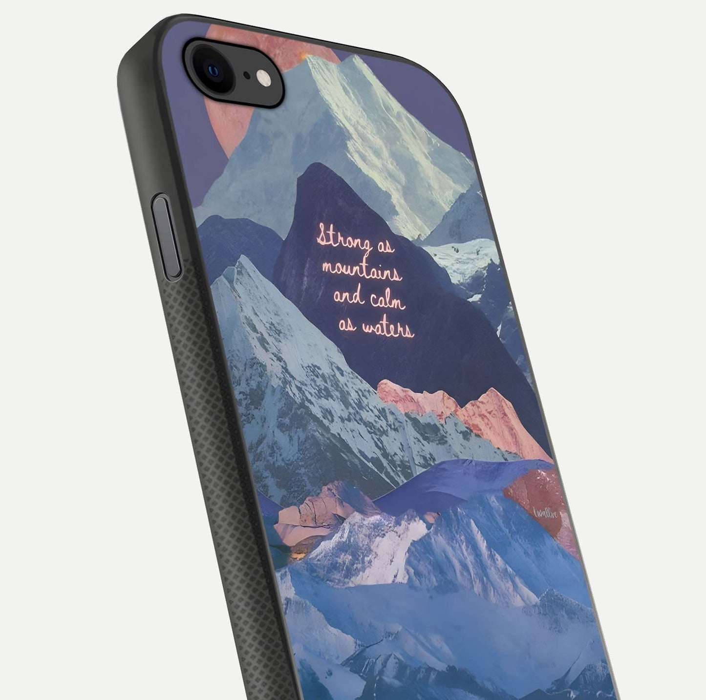 Celestial Mountain Calm Glass Case for iPhone 8 close-up showing peak reflection and HD gloss texture