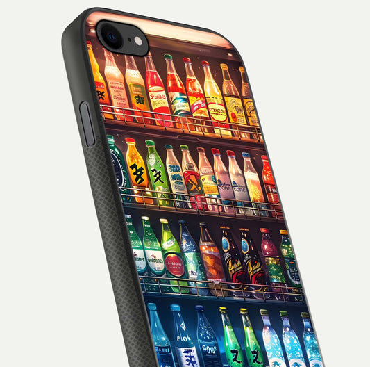 Colorful Soda Bottles Glass Case for iPhone 8 close-up showing colorful bottles and HD reflection
