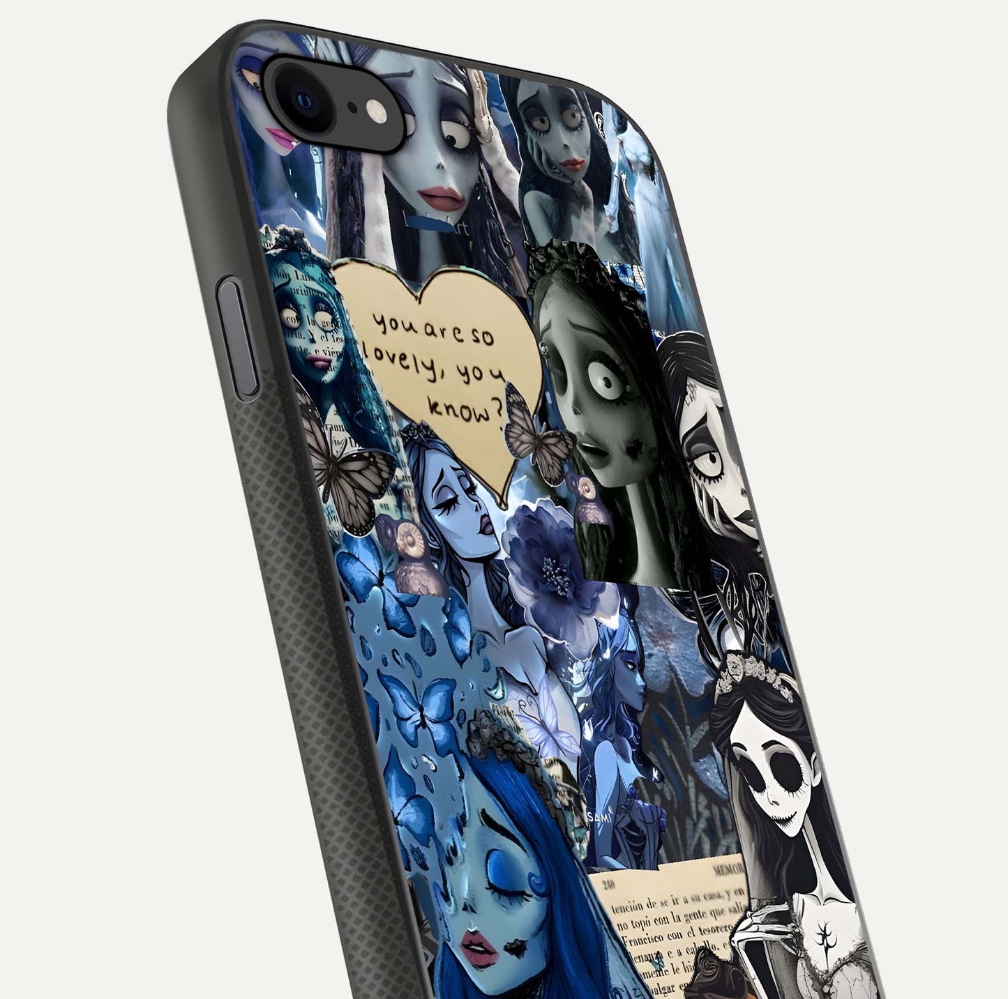 Corpse Bride Posters Glass Case for iPhone 8 close-up highlighting detailed artwork and reflection polish