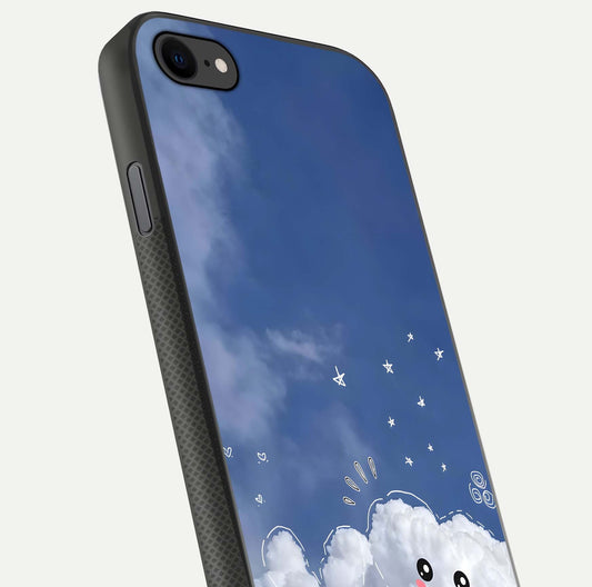 Cute Blossom Cloud Glass Case for iPhone 8 close-up highlighting pink flower tones and reflection glow