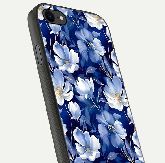 Cute Floral Patterns Glass Case for iPhone 8 close-up highlighting flowers and gloss reflection