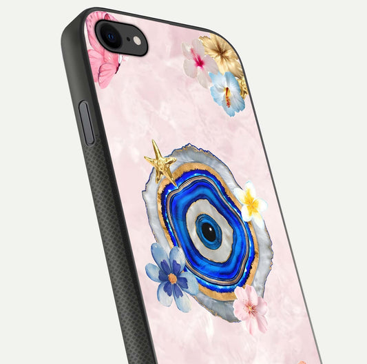 Divine Aura Bloom Glass Case for iPhone 8 close-up highlighting flower glow and reflection tone