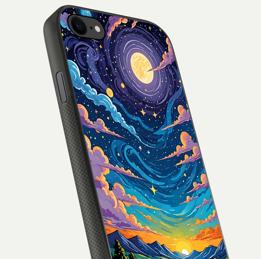 Dreamy Night Landscape Glass Case for iPhone 8 close-up highlighting stars and reflection tone