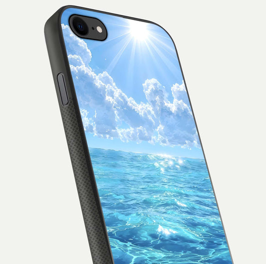 Endless Ocean Horizon Glass Case for iPhone 8 close-up highlighting water texture and reflection shine