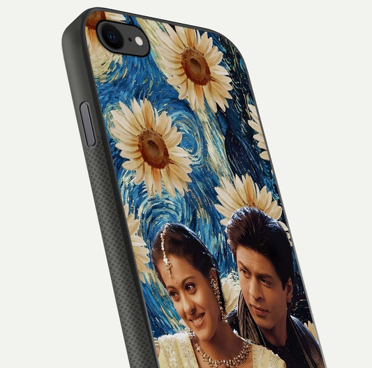 Eternal Love Story Glass Case for iPhone 8 close-up highlighting couple detail and light reflection