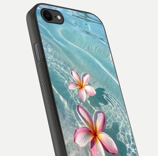 Floating Bloom Bliss Glass Case for iPhone 8 close-up highlighting petal detail and reflection tone
