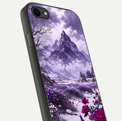 Flower Mountain View Glass Case for iPhone 8 close-up highlighting petal details and sky reflection