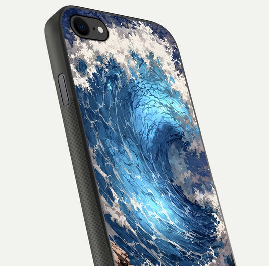 Giant Ocean Wave Glass Case for iPhone 8 close-up angled shot showing wave texture and water reflection shine