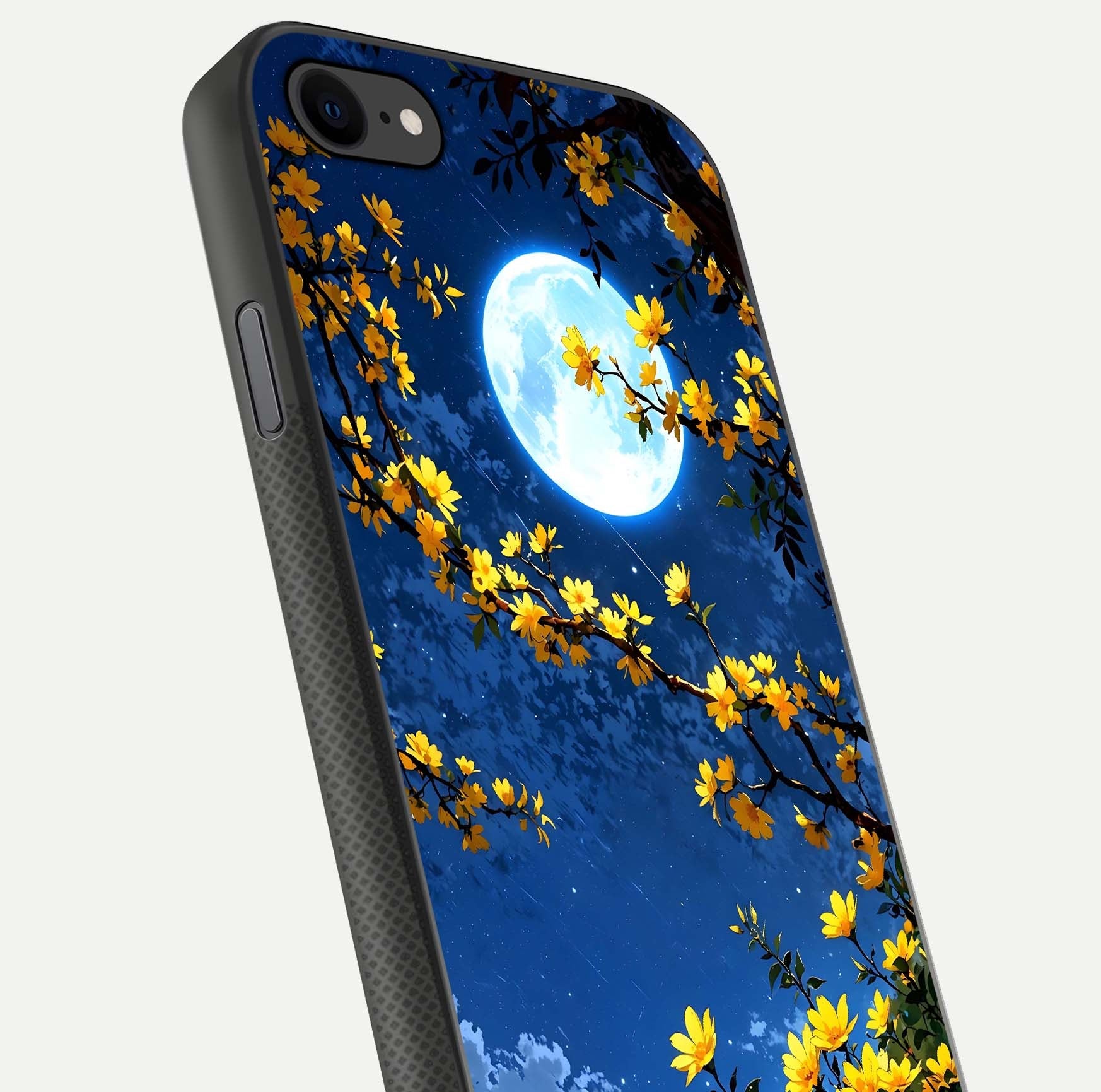 Golden Night Glow Glass Case for iPhone 8 close-up angled shot showing shimmer texture and light reflection