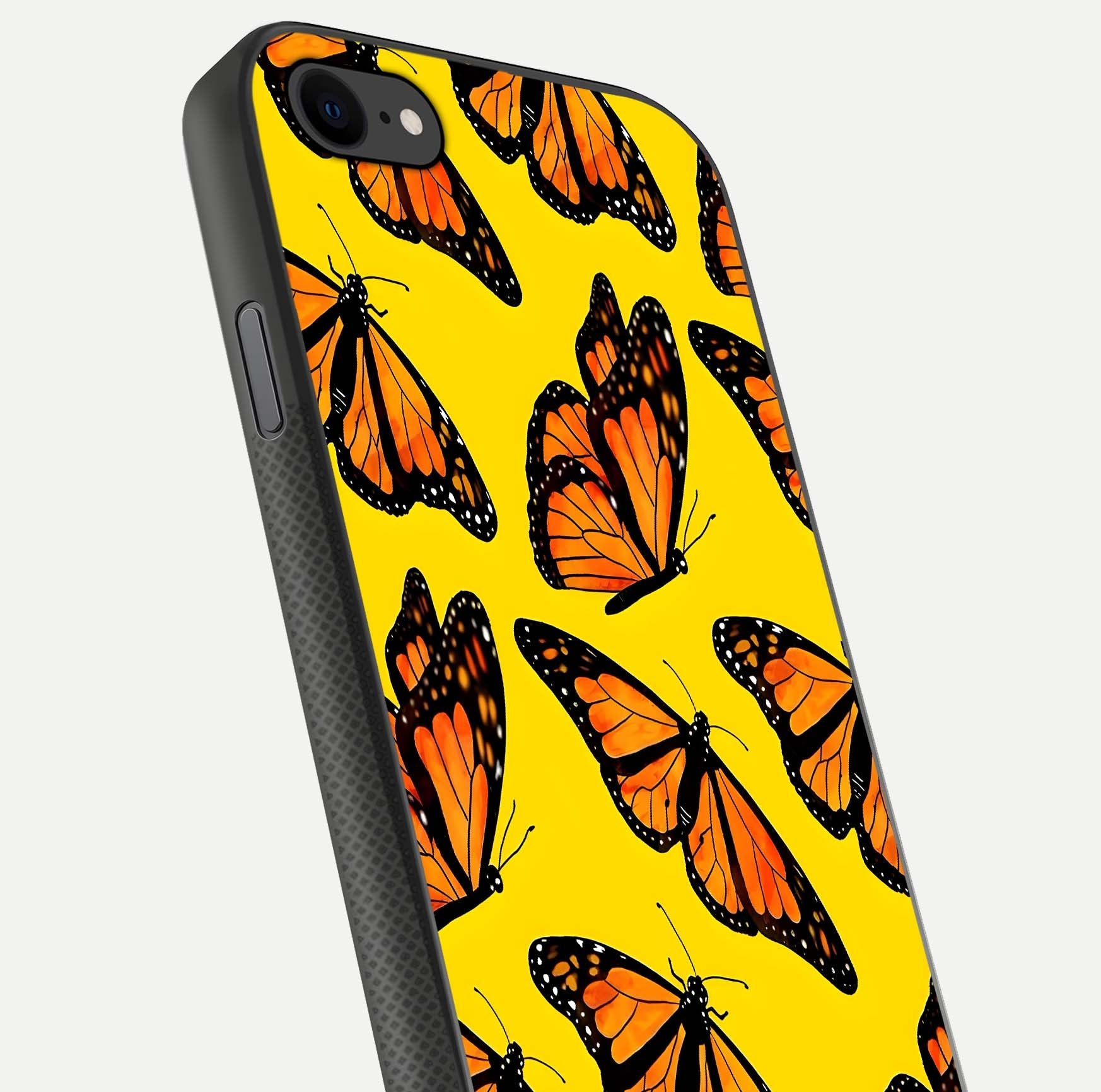 Golden Wing Flight Glass Case for iPhone 8 close-up angled shot showing metallic wing texture and shine detail
