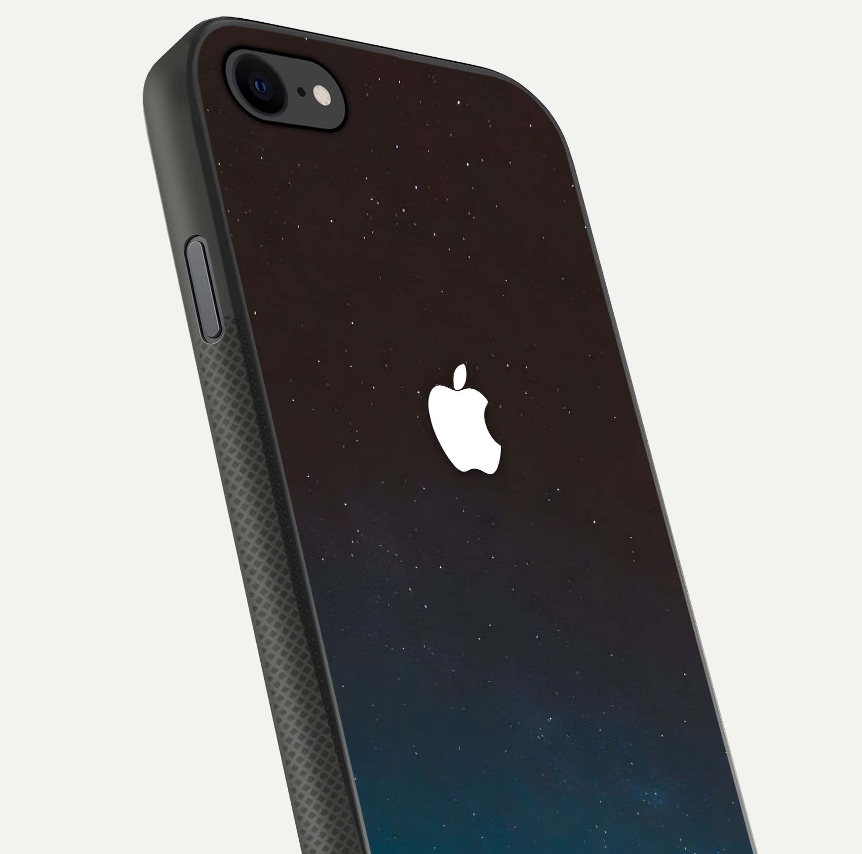 Green Emerald Apple Logo Glass Case for iPhone 8 close-up angled shot showing color depth and reflection clarity