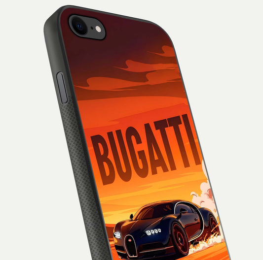 Inferno Bugatti Storm Glass Case for iPhone 8 close-up angled shot showing flame details and reflection shine
