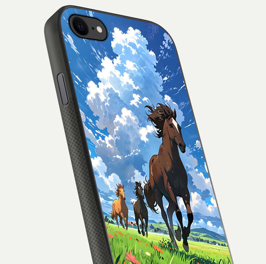 Majestic Horses Galloping Glass Case for iPhone 8 close-up angled shot showing horse motion and reflection