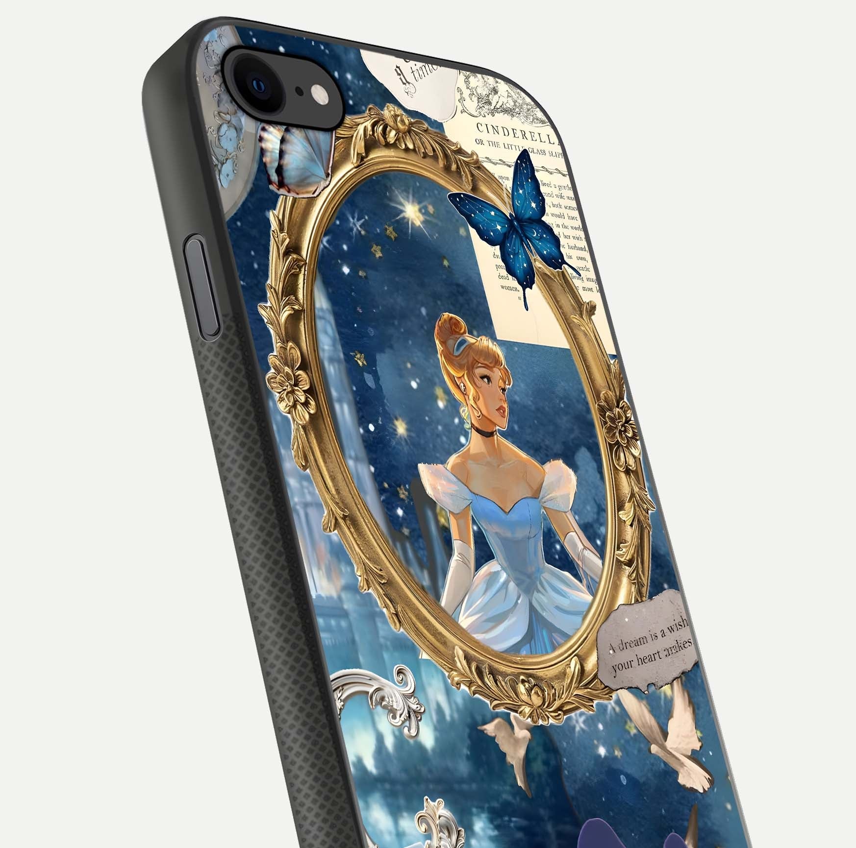 Midnight Queen Glass Case for iPhone 8 close-up angled shot featuring crown motif and gloss reflection