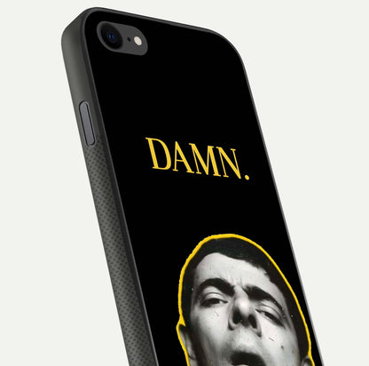 Mr Bean Damn Glass Case for iPhone 8 close-up angled shot highlighting comic expression and shine detail