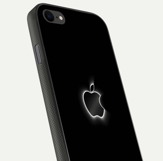 Neon Apple Glow Glass Case for iPhone 8 close-up angled shot highlighting neon reflection and color pop