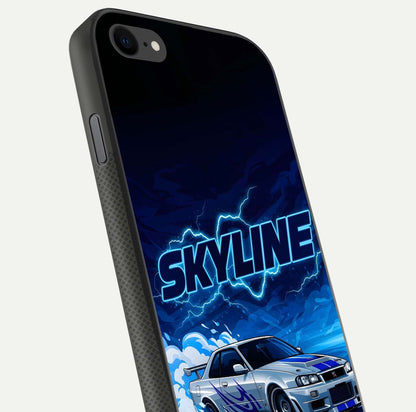 Neon Drift Beast Glass Case for iPhone 8 close-up angled shot highlighting glowing streaks and vivid reflection
