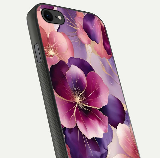 Pink Bouquet Florals Glass Case for iPhone 8 close-up angled shot showing bouquet details and reflection