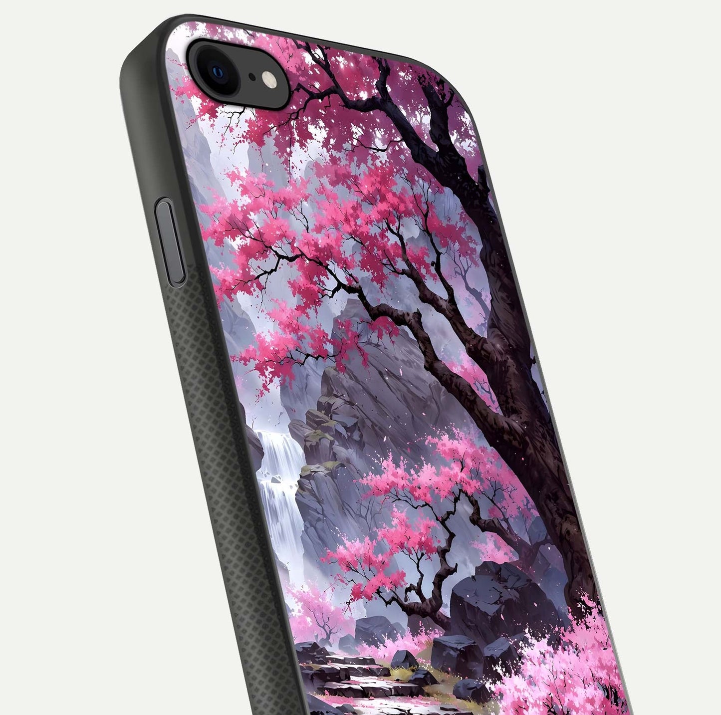 Pinkish Scenery Glass Case for iPhone 8 close-up angled shot showing reflection and gradient color blend
