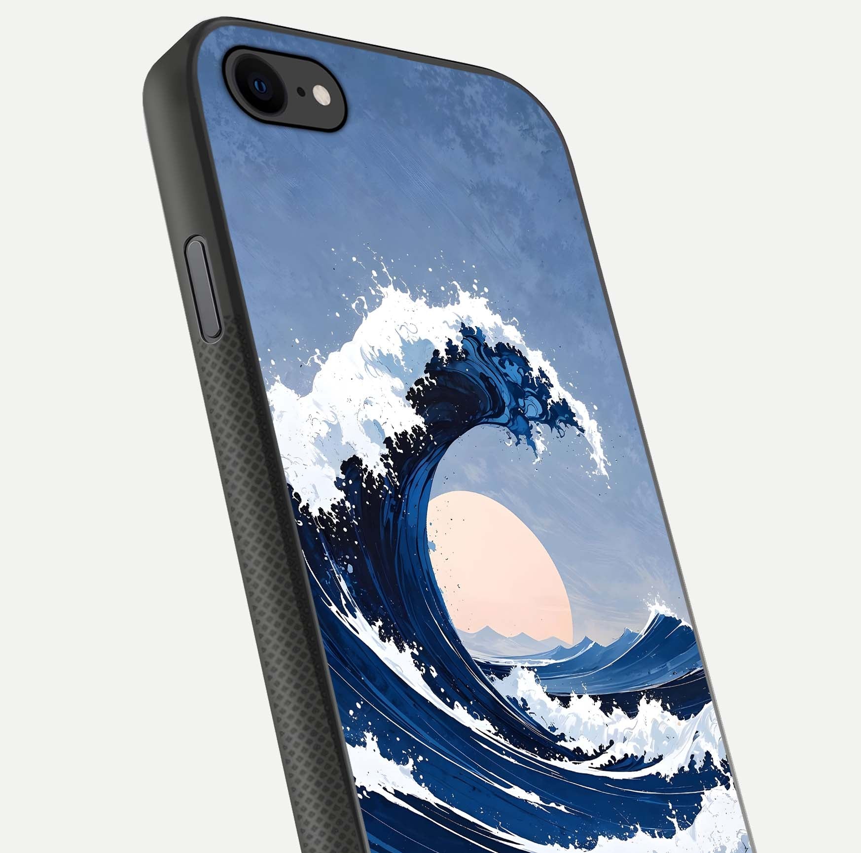 Rising Tide Power Glass Case for iPhone 8 close-up angled shot highlighting water motion and reflection