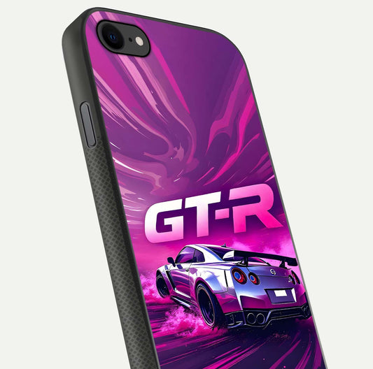 Speed Drift Legend Glass Case for iPhone 8 close-up angled shot highlighting speed lines and reflection