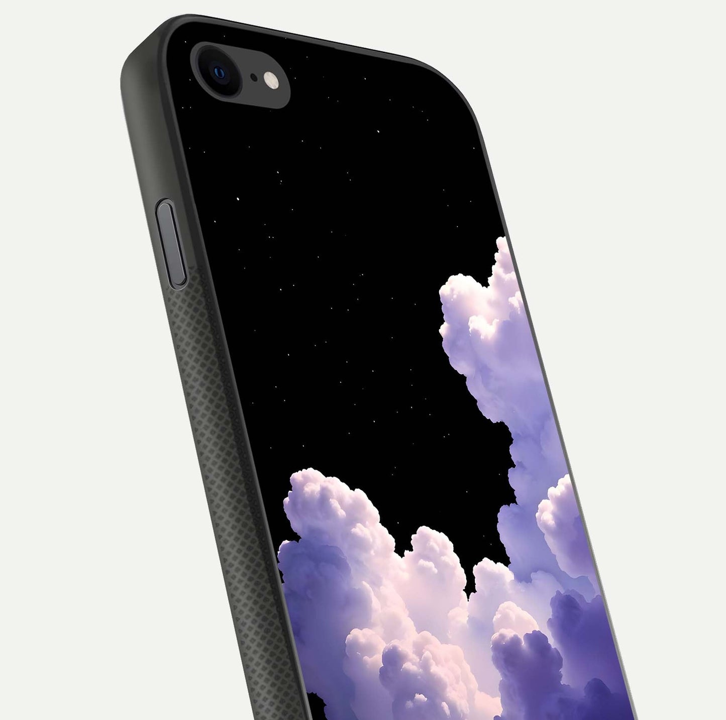 Starlit Night Whispers Glass Case for iPhone 8 close-up angled shot highlighting stars and reflection