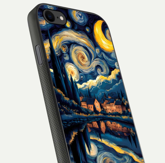 Starry Sky Serenity Glass Case for iPhone 8 close-up angled shot highlighting light reflection and blue hues