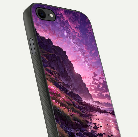Twilight Blossom Coast Glass Case for iPhone 8 close-up angled shot highlighting gradient sky and reflection