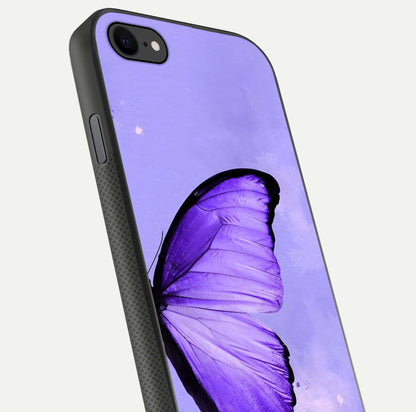 Violet Dream Wing Glass Case for iPhone 8 close-up angled shot highlighting wing texture and reflection